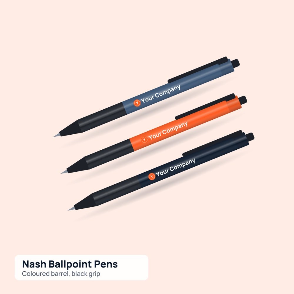 Nash Ballpoint Pens Coloured Barrel and Black Grip printed by Reflyprint
